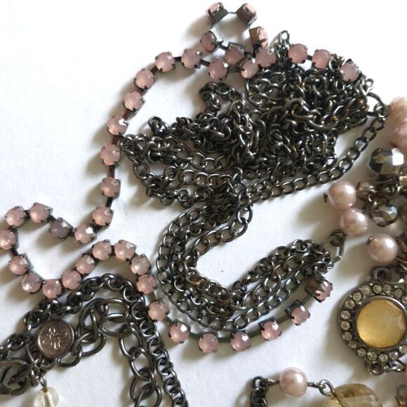 Bohemian Multi Strand Necklace Rhinestones Beaded Gunmetal Simply Vera Wang - Picture 9 of 16